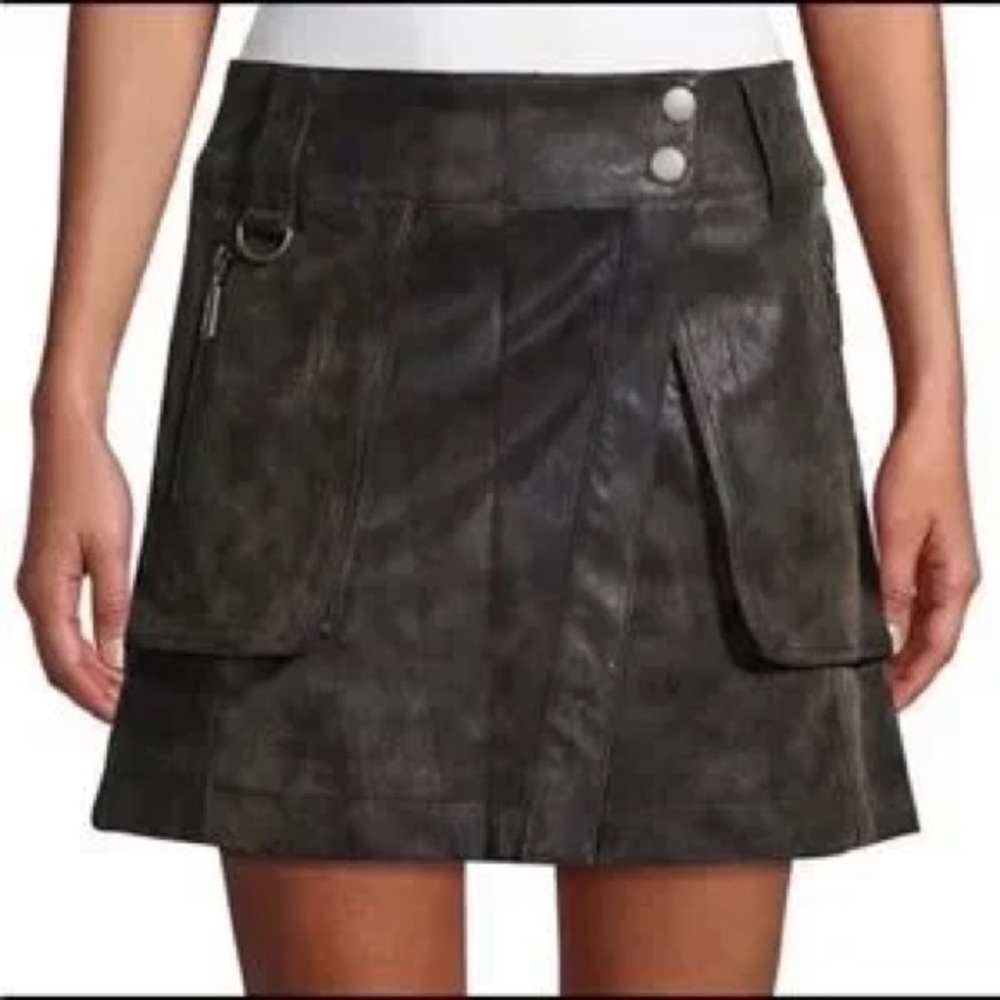 Black Faux Leather Mini Skirt with Zipper Details